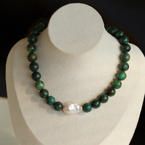 Large Baroque Pearl Green Turquoise Necklace